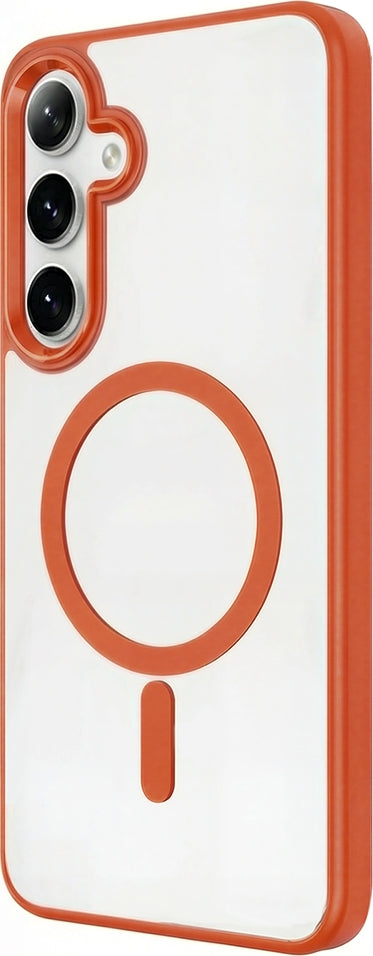 Rengareng Galaxy S26 Plus Kılıf M-Safe Şarj Özellikli Zore Krom M-Safe Silikon Kapak - Turuncu