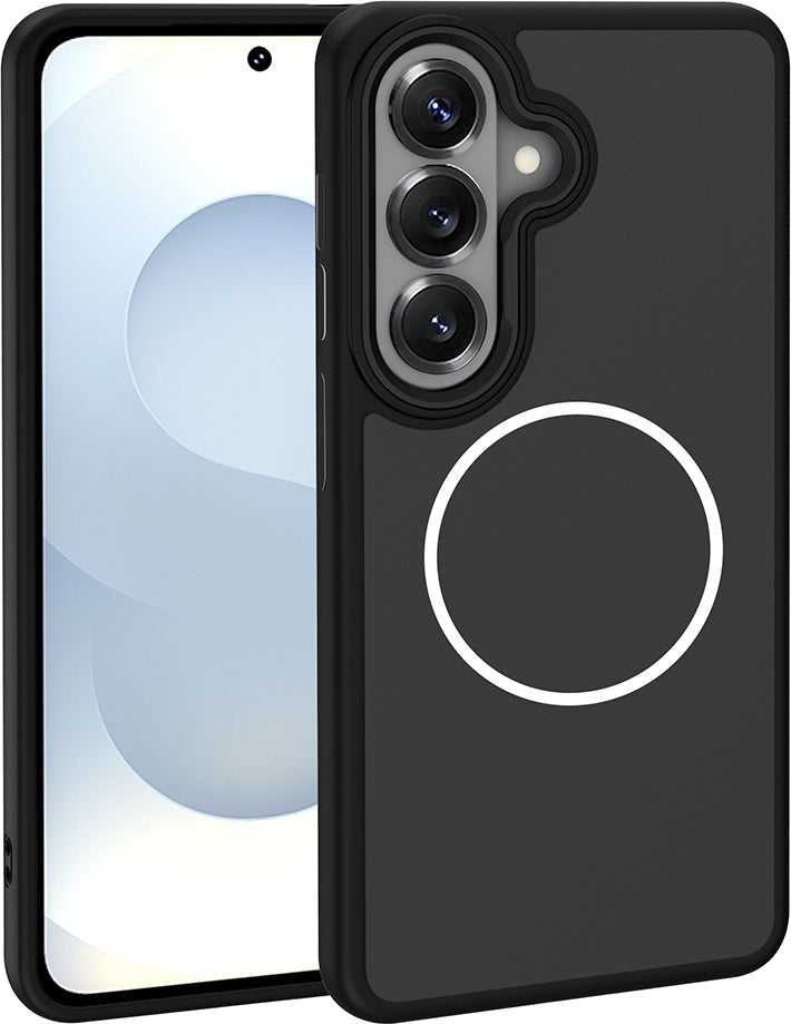 Rengareng Galaxy S26 Plus Kılıf M-Safe Şarj Özellikli Metal Kamera Çerçeveli Zore Sanremo Silikon Kapak - Siya