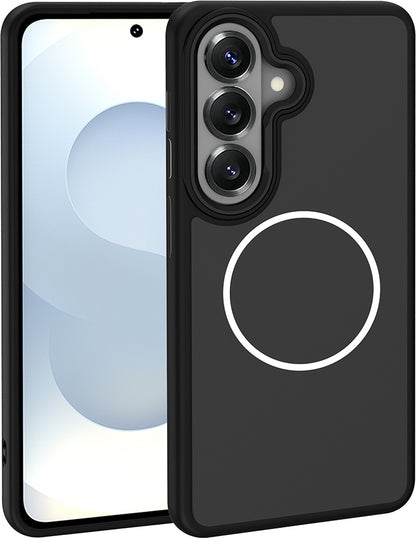 Rengareng Galaxy S26 Plus Kılıf M-Safe Şarj Özellikli Metal Kamera Çerçeveli Zore Sanremo Silikon Kapak - Siya