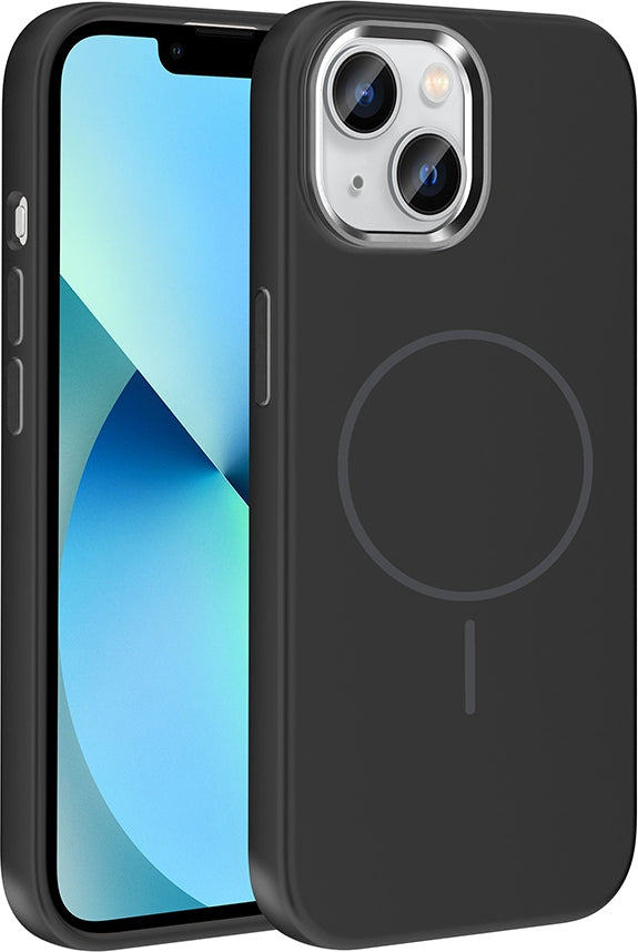 Rengareng iPhone 15 Kılıf M-Safe Şarj Özellikli Metal Kamera Çerçeveli Zore Edi Silikon Kapak - Siyah
