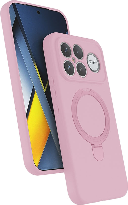 Rengareng Poco F8 Ultra Kılıf M-Safe Şarj Özellikli Standlı Zore Samara Kapak - Pembe