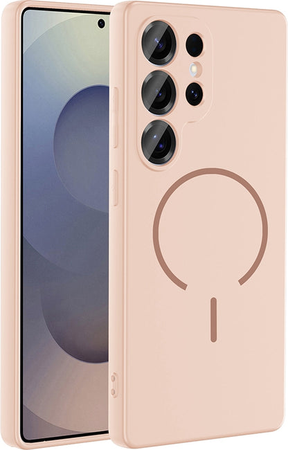 Rengareng Galaxy S26 Ultra Kılıf M-Safe Şarj Özellikli Zore Meta Kapak - Rose Pembe