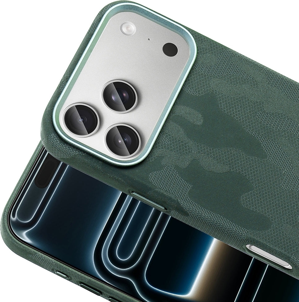 Rengareng iPhone 17 Pro Kılıf M-Safe Şarj Özellikli Kamuflaj Tasarımlı Mnc Sera Sert Pc Kapak - Koyu Yeşil
