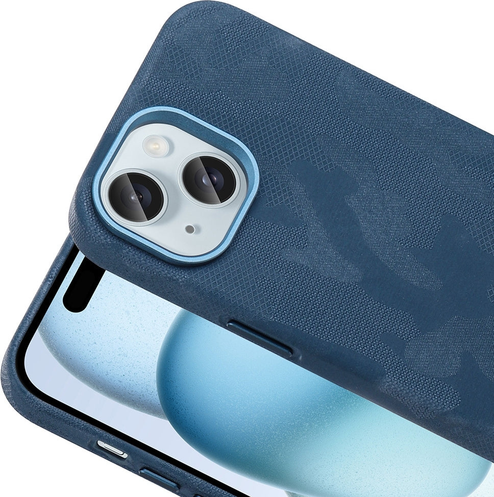Rengareng iPhone 15 Kılıf M-Safe Şarj Özellikli Kamuflaj Tasarımlı Mnc Sera Sert Pc Kapak - Lacivert
