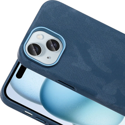 Rengareng iPhone 15 Kılıf M-Safe Şarj Özellikli Kamuflaj Tasarımlı Mnc Sera Sert Pc Kapak - Lacivert