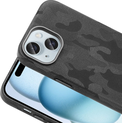 Rengareng iPhone 15 Kılıf M-Safe Şarj Özellikli Kamuflaj Tasarımlı Mnc Sera Sert Pc Kapak - Siyah
