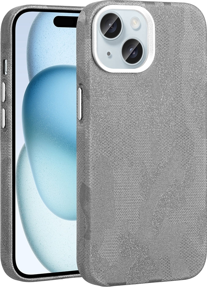 Rengareng iPhone 15 Kılıf M-Safe Şarj Özellikli Kamuflaj Tasarımlı Mnc Sera Sert Pc Kapak - Gümüş