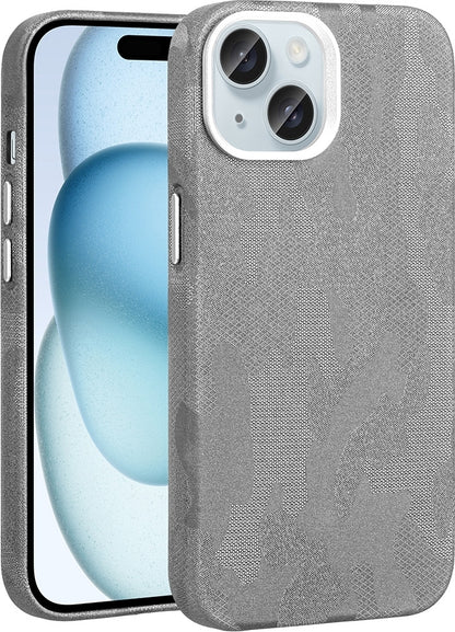 Rengareng iPhone 15 Kılıf M-Safe Şarj Özellikli Kamuflaj Tasarımlı Mnc Sera Sert Pc Kapak - Gümüş