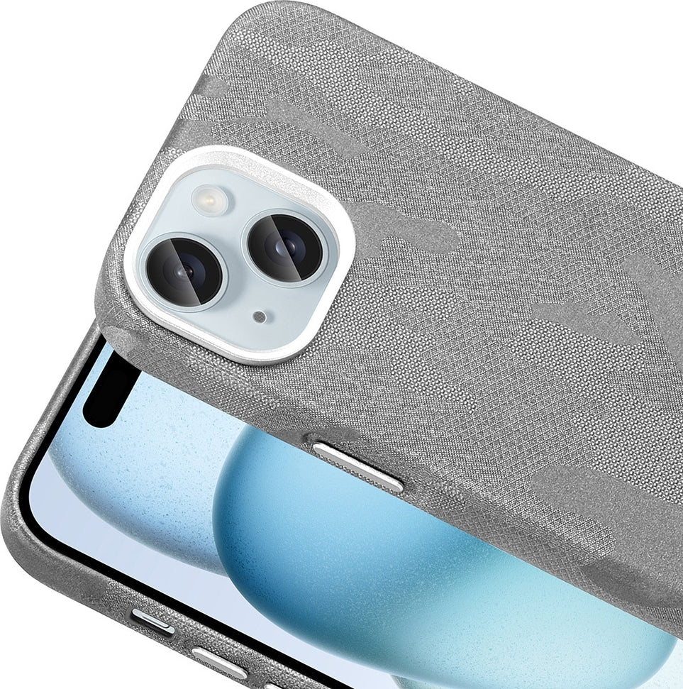 Rengareng iPhone 15 Kılıf M-Safe Şarj Özellikli Kamuflaj Tasarımlı Mnc Sera Sert Pc Kapak - Gümüş