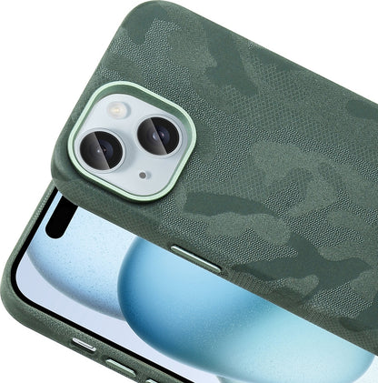 Rengareng iPhone 15 Kılıf M-Safe Şarj Özellikli Kamuflaj Tasarımlı Mnc Sera Sert Pc Kapak - Koyu Yeşil