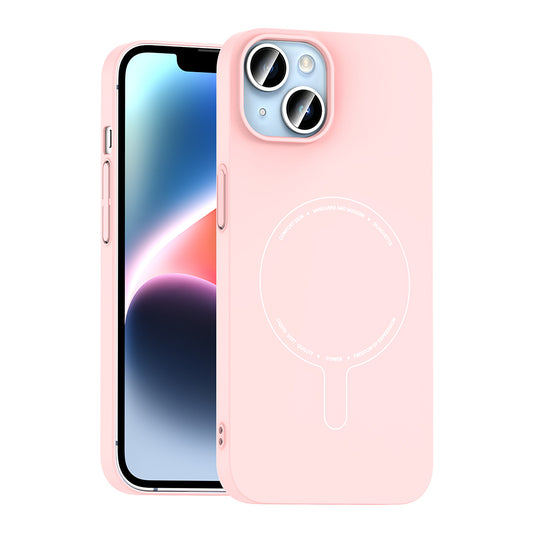 iPhone 13 Kılıf M-Safe Şarj Özellikli Kamera Korumalı MNC Elio Sert PC Kapak - Açık Pembe