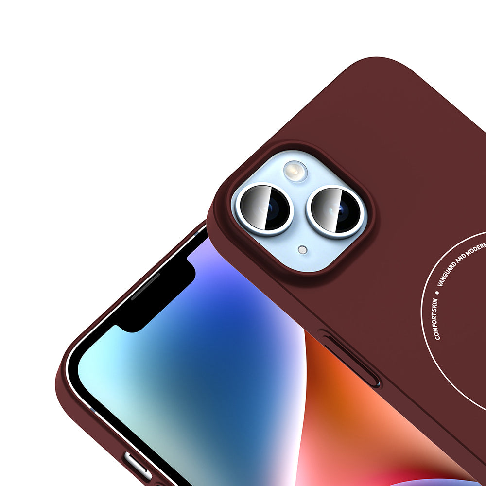 iPhone 13 Kılıf M-Safe Şarj Özellikli Kamera Korumalı MNC Elio Sert PC Kapak - Bordo