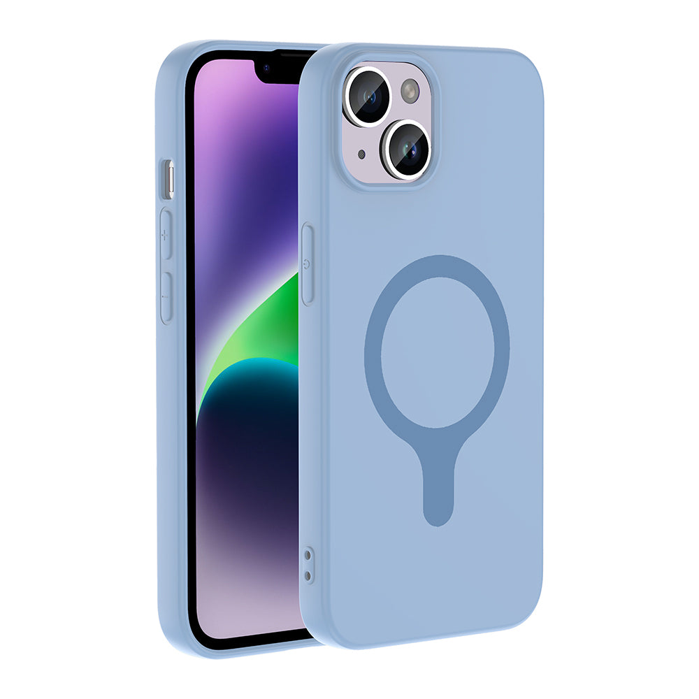 iPhone 13 Kılıf M-Safe Şarj Özellikli MNC Aris Silikon Kapak - Baby Blue