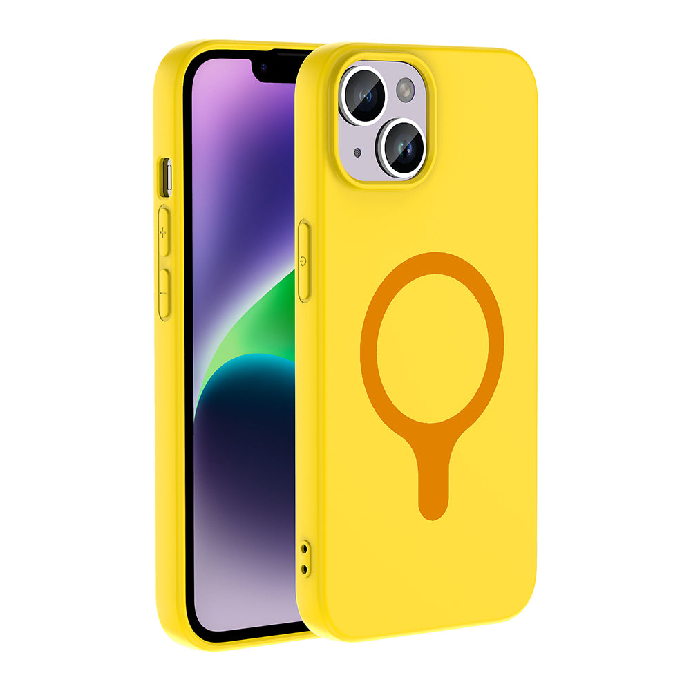 iPhone 13 Kılıf M-Safe Şarj Özellikli MNC Aris Silikon Kapak - Sarı