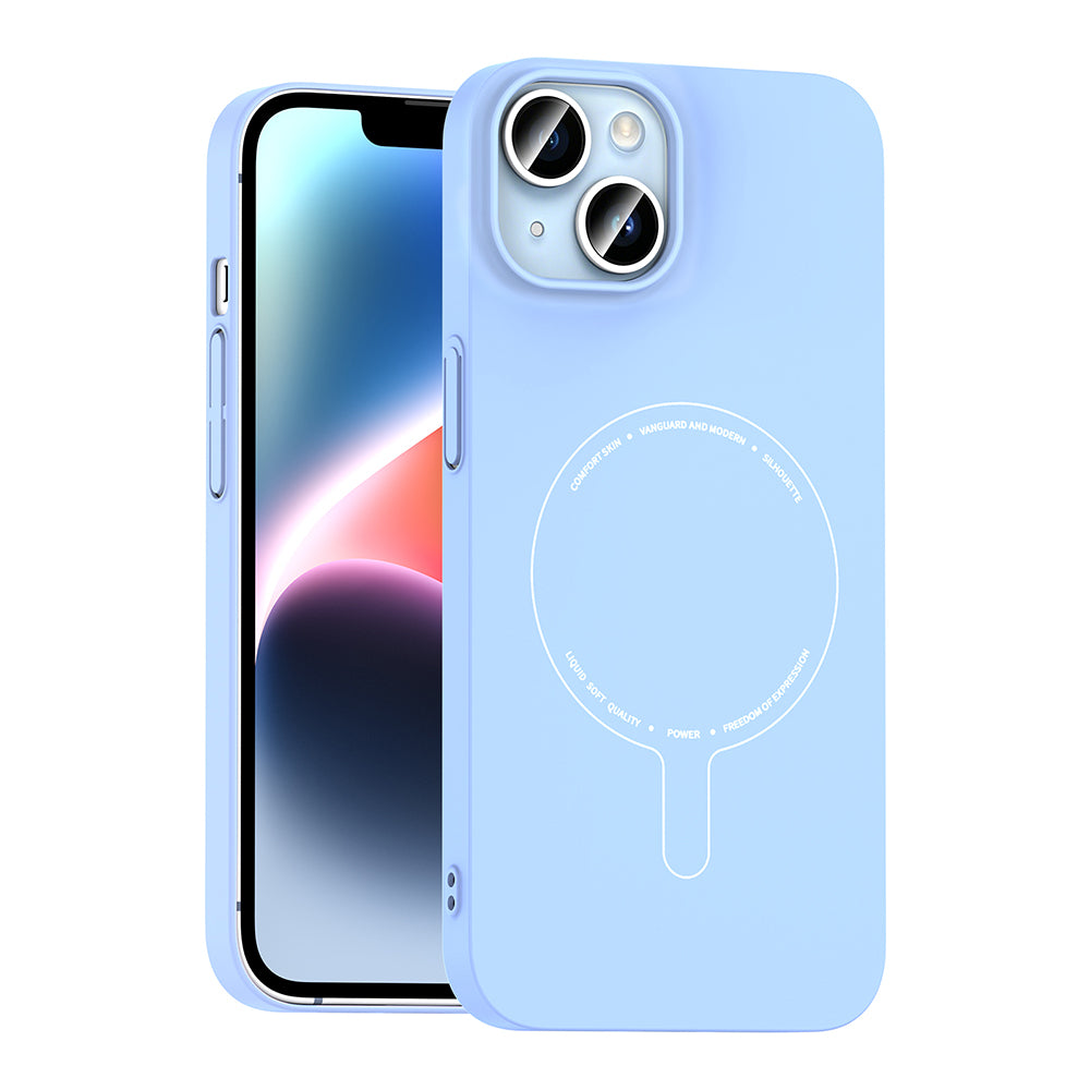 iPhone 14 Kılıf M-Safe Şarj Özellikli Kamera Korumalı MNC Elio Sert PC Kapak - Açık Mavi