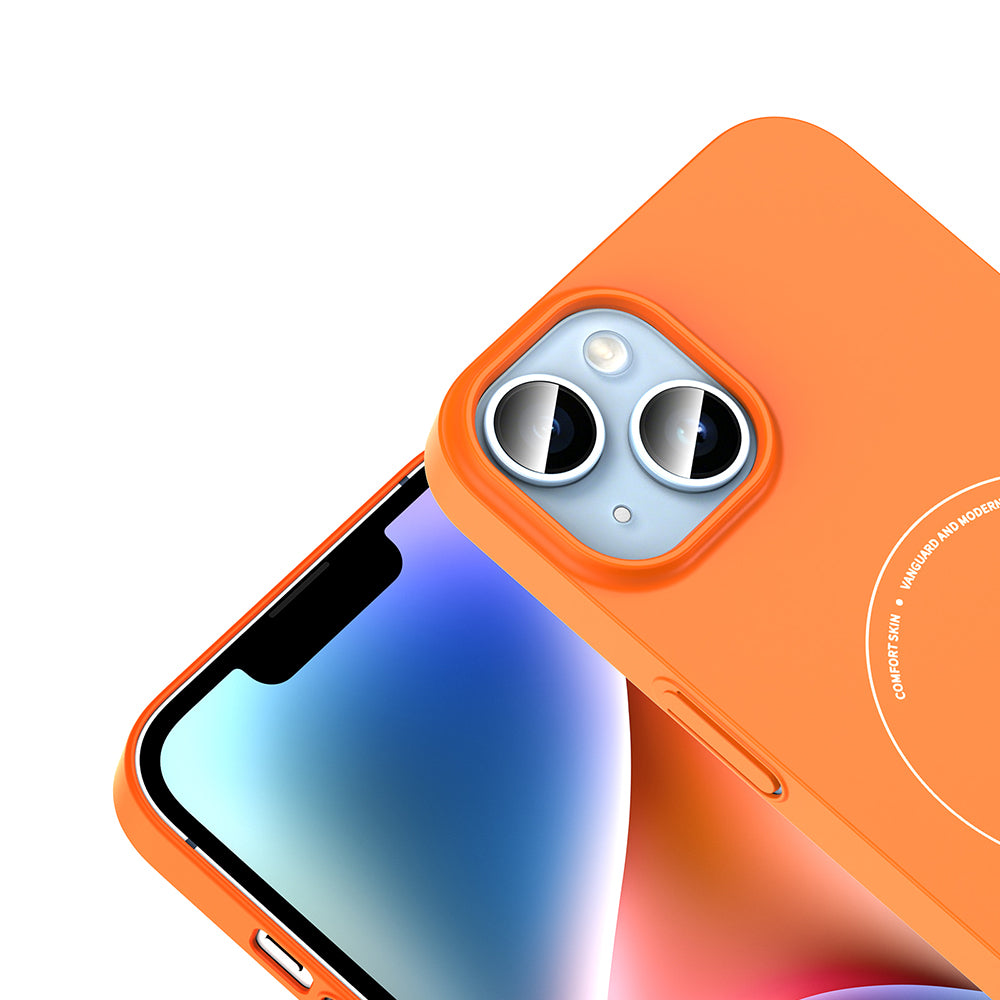 iPhone 14 Kılıf M-Safe Şarj Özellikli Kamera Korumalı MNC Elio Sert PC Kapak - Turuncu