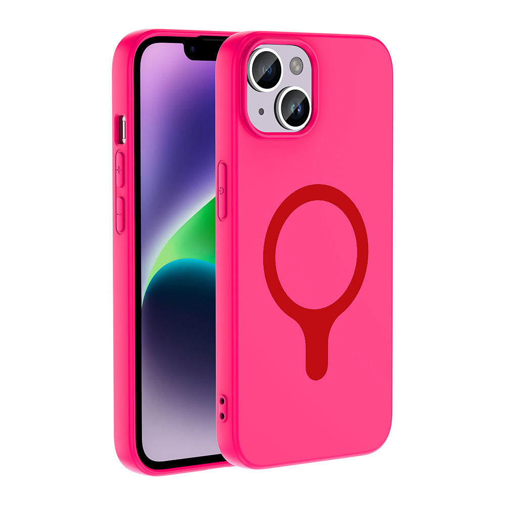 iPhone 14 Kılıf M-Safe Şarj Özellikli MNC Aris Silikon Kapak - Koyu Pembe