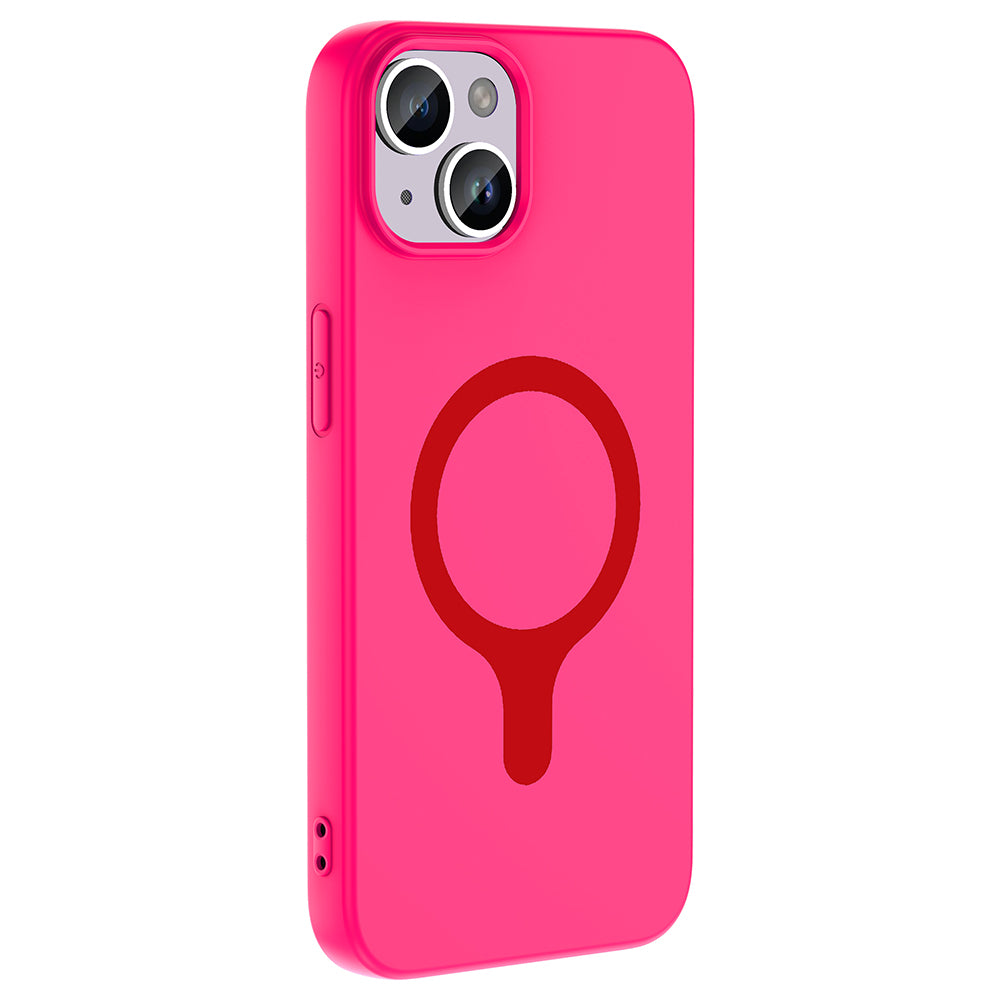 iPhone 14 Kılıf M-Safe Şarj Özellikli MNC Aris Silikon Kapak - Koyu Pembe