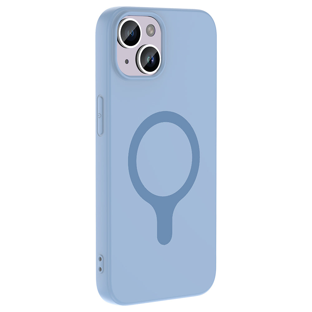 iPhone 14 Kılıf M-Safe Şarj Özellikli MNC Aris Silikon Kapak - Baby Blue