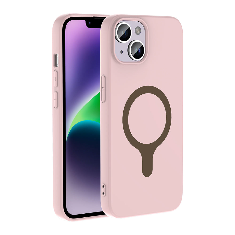 iPhone 14 Kılıf M-Safe Şarj Özellikli MNC Aris Silikon Kapak - Açık Pembe