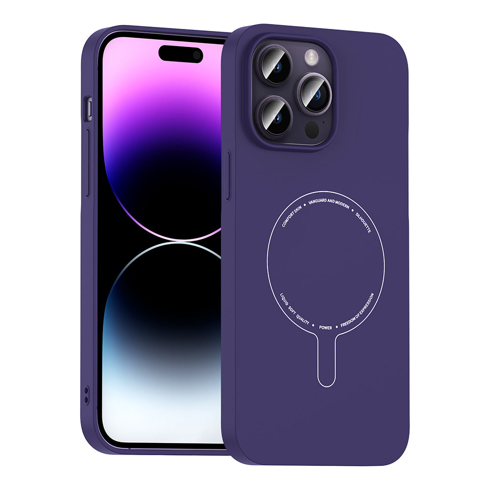 iPhone 14 Pro Max Kılıf M-Safe Şarj Özellikli Kamera Korumalı MNC Elio Sert PC Kapak - Derin Mor