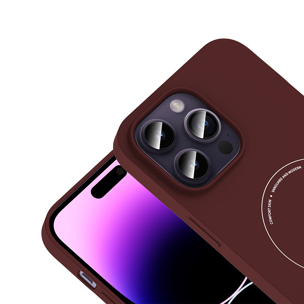 iPhone 14 Pro Max Kılıf M-Safe Şarj Özellikli Kamera Korumalı MNC Elio Sert PC Kapak - Bordo