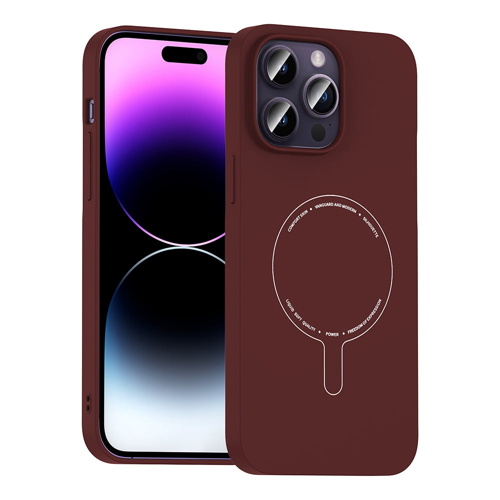 iPhone 14 Pro Max Kılıf M-Safe Şarj Özellikli Kamera Korumalı MNC Elio Sert PC Kapak - Bordo