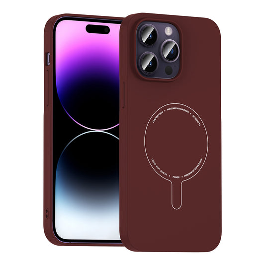 iPhone 14 Pro Max Kılıf M-Safe Şarj Özellikli Kamera Korumalı MNC Elio Sert PC Kapak - Bordo