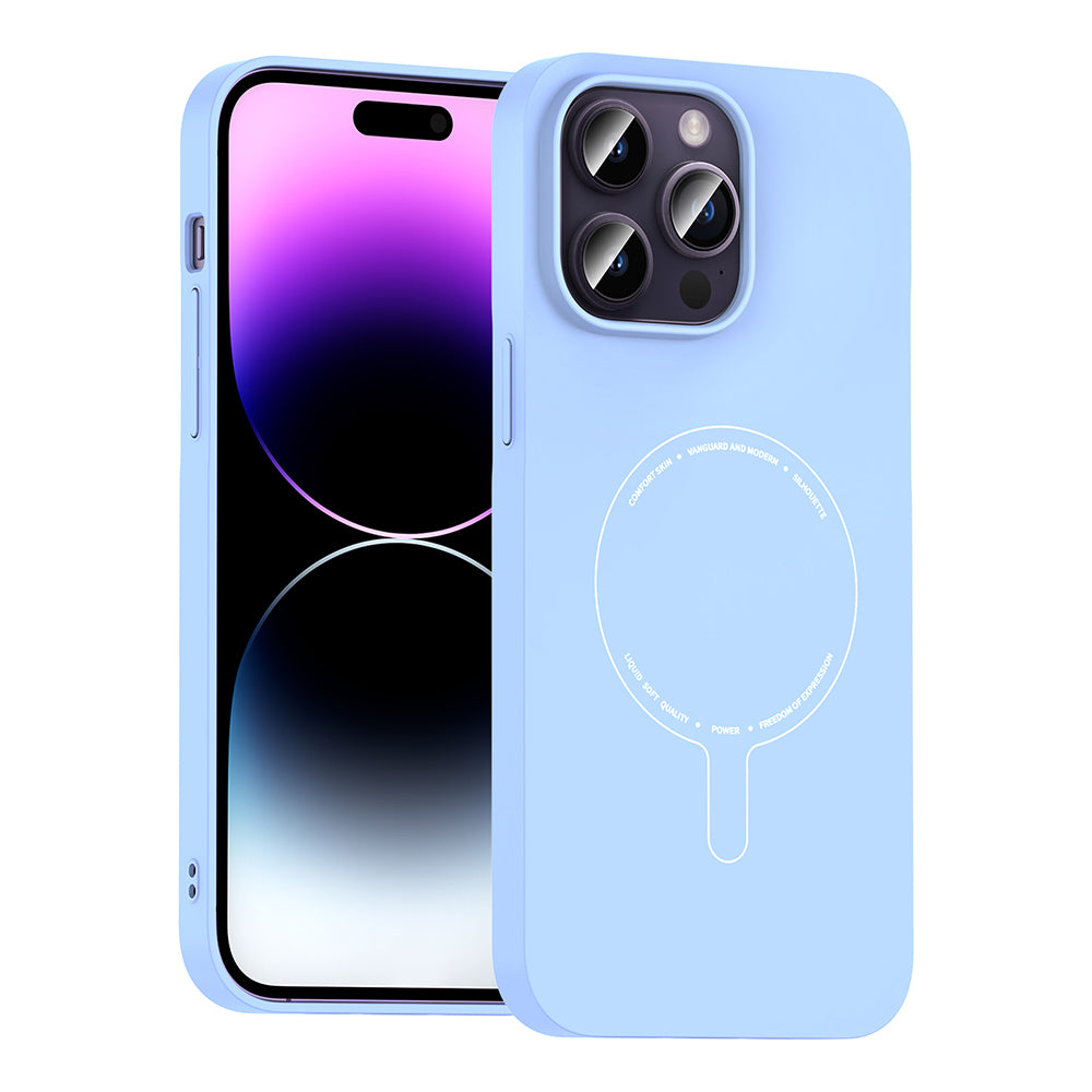 iPhone 14 Pro Max Kılıf M-Safe Şarj Özellikli Kamera Korumalı MNC Elio Sert PC Kapak - Açık Mavi