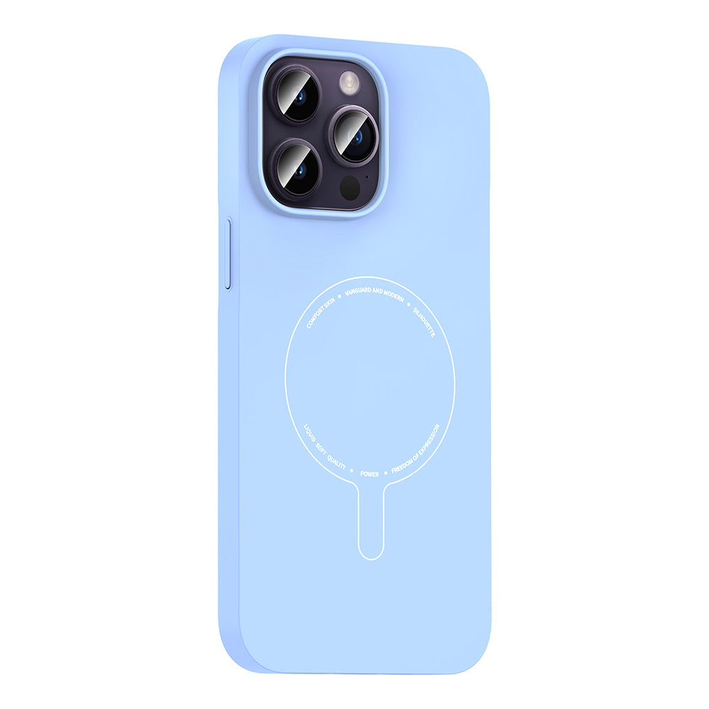 iPhone 14 Pro Max Kılıf M-Safe Şarj Özellikli Kamera Korumalı MNC Elio Sert PC Kapak - Açık Mavi