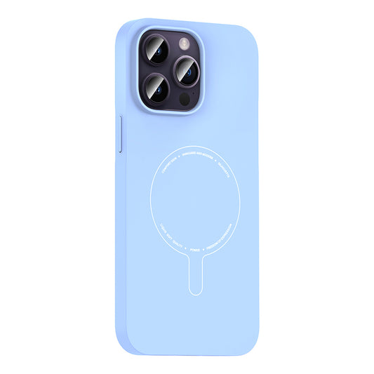 iPhone 14 Pro Max Kılıf M-Safe Şarj Özellikli Kamera Korumalı MNC Elio Sert PC Kapak - Açık Mavi