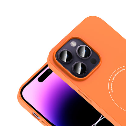iPhone 14 Pro Max Kılıf M-Safe Şarj Özellikli Kamera Korumalı MNC Elio Sert PC Kapak - Turuncu