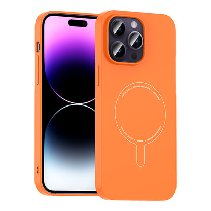 iPhone 14 Pro Max Kılıf M-Safe Şarj Özellikli Kamera Korumalı MNC Elio Sert PC Kapak - Turuncu