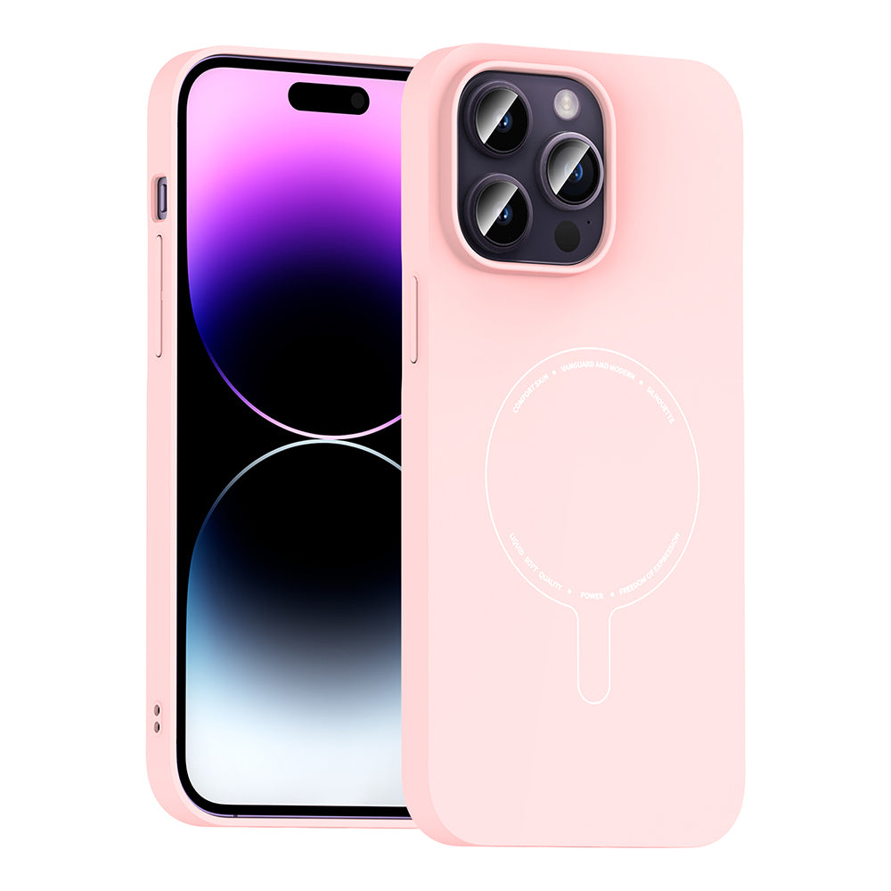 iPhone 14 Pro Max Kılıf M-Safe Şarj Özellikli Kamera Korumalı MNC Elio Sert PC Kapak - Açık Pembe