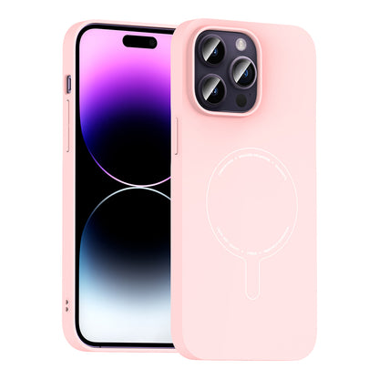 iPhone 14 Pro Max Kılıf M-Safe Şarj Özellikli Kamera Korumalı MNC Elio Sert PC Kapak - Açık Pembe