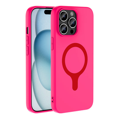 iPhone 14 Pro Max Kılıf M-Safe Şarj Özellikli MNC Aris Silikon Kapak - Koyu Pembe