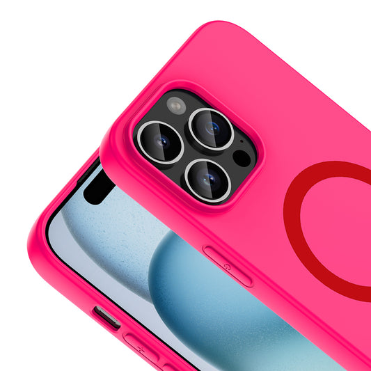 iPhone 14 Pro Max Kılıf M-Safe Şarj Özellikli MNC Aris Silikon Kapak - Koyu Pembe