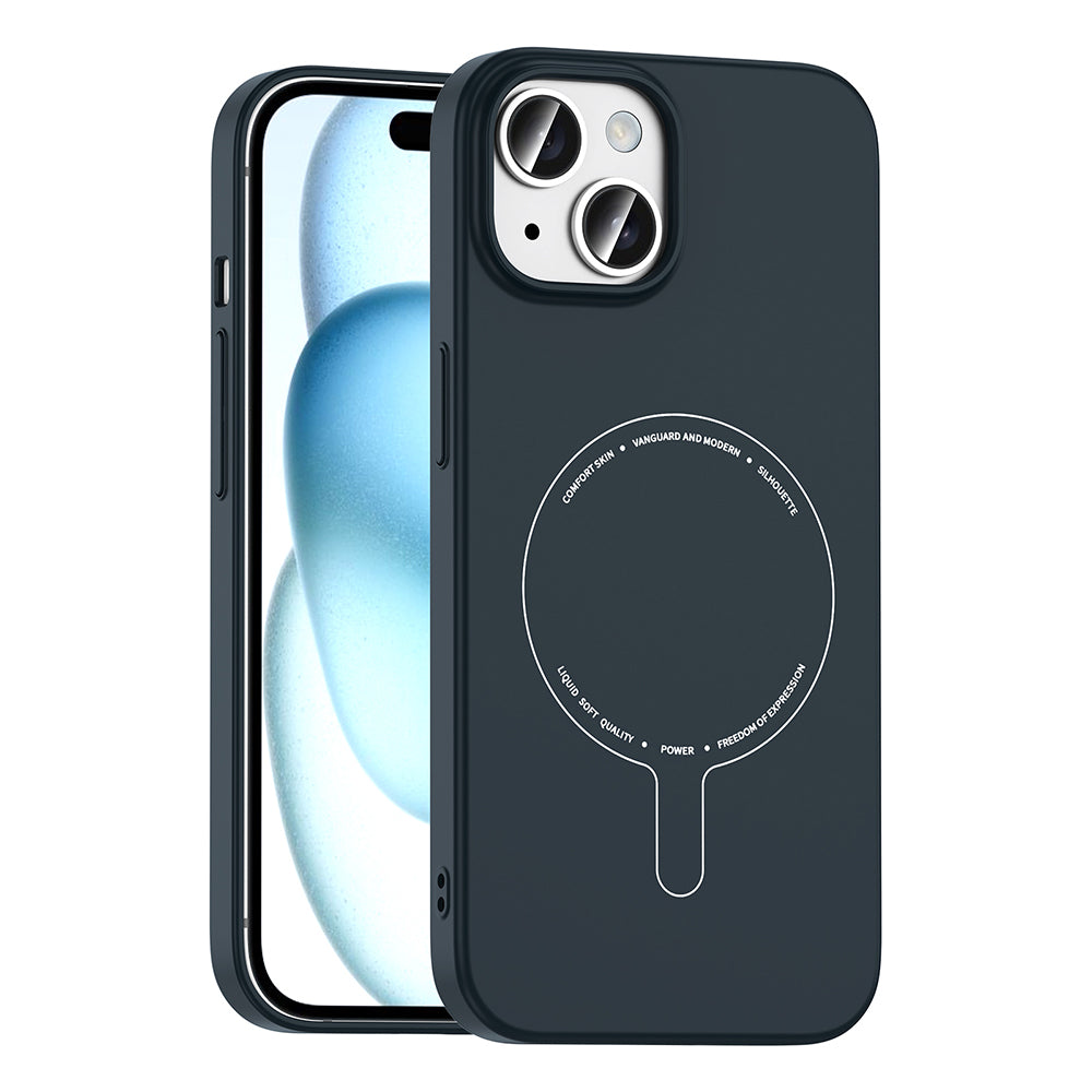 iPhone 15 Kılıf M-Safe Şarj Özellikli Kamera Korumalı MNC Elio Sert PC Kapak - Lacivert