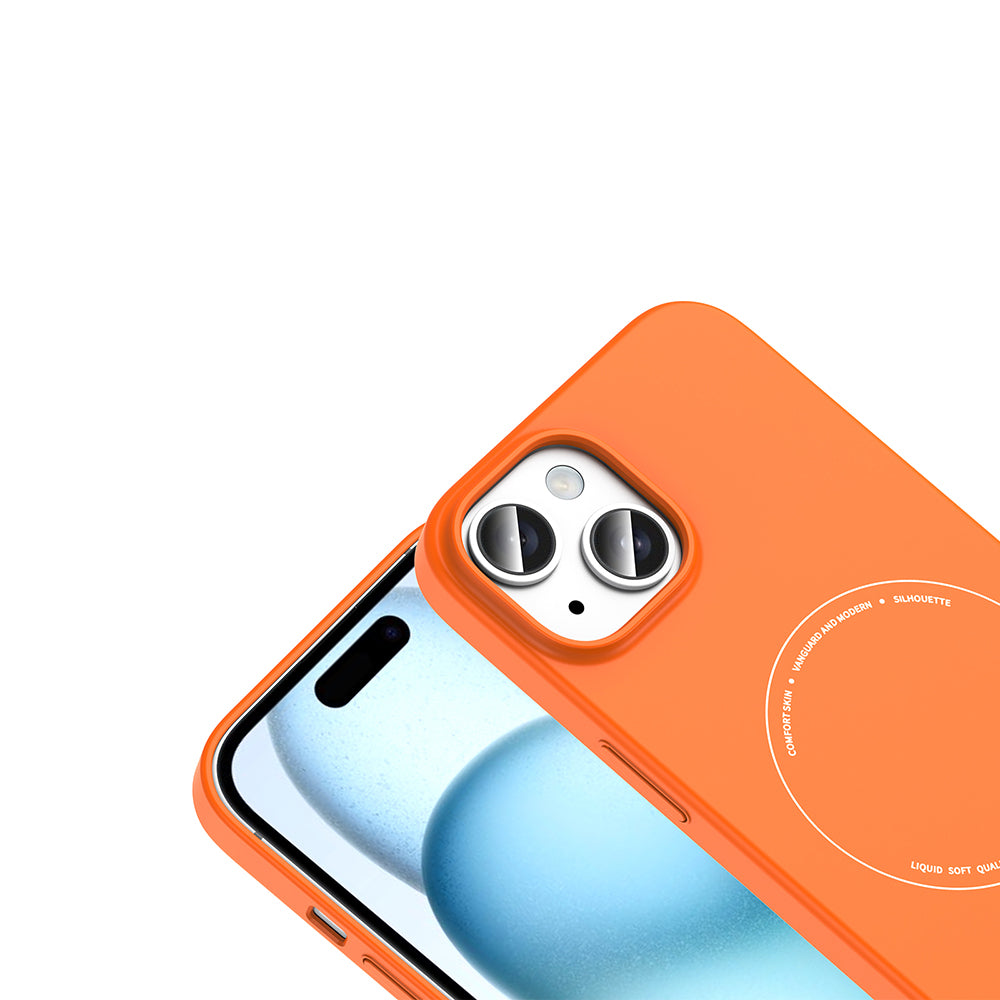 iPhone 15 Kılıf M-Safe Şarj Özellikli Kamera Korumalı MNC Elio Sert PC Kapak - Turuncu