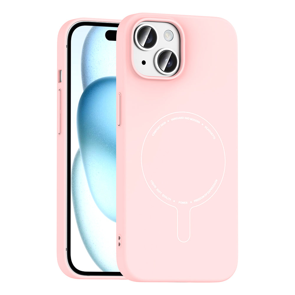 iPhone 15 Kılıf M-Safe Şarj Özellikli Kamera Korumalı MNC Elio Sert PC Kapak - Açık Pembe