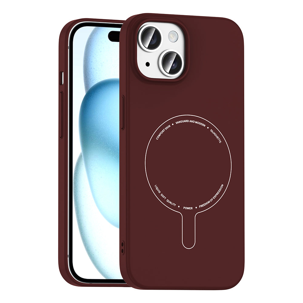iPhone 15 Kılıf M-Safe Şarj Özellikli Kamera Korumalı MNC Elio Sert PC Kapak - Bordo