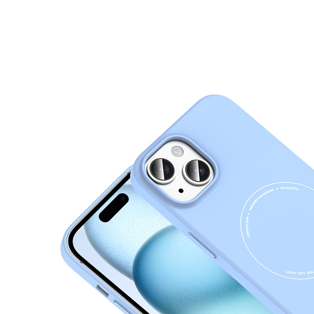 iPhone 15 Kılıf M-Safe Şarj Özellikli Kamera Korumalı MNC Elio Sert PC Kapak - Açık Mavi