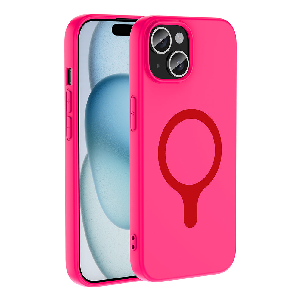 iPhone 15 Kılıf M-Safe Şarj Özellikli MNC Aris Silikon Kapak - Koyu Pembe