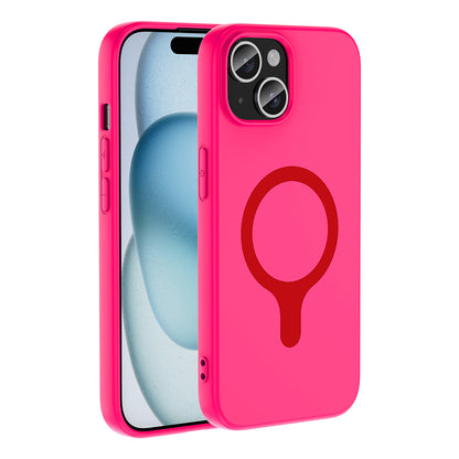 iPhone 15 Kılıf M-Safe Şarj Özellikli MNC Aris Silikon Kapak - Koyu Pembe