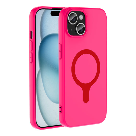 iPhone 15 Kılıf M-Safe Şarj Özellikli MNC Aris Silikon Kapak - Koyu Pembe