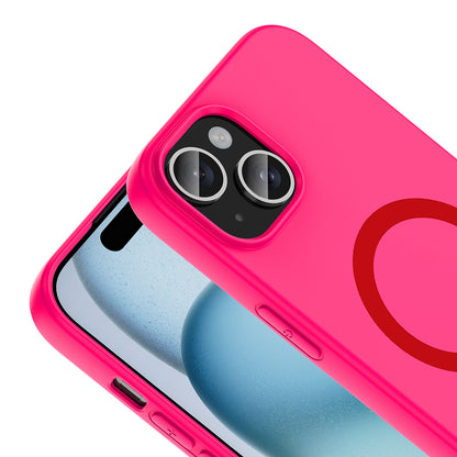 iPhone 15 Kılıf M-Safe Şarj Özellikli MNC Aris Silikon Kapak - Koyu Pembe