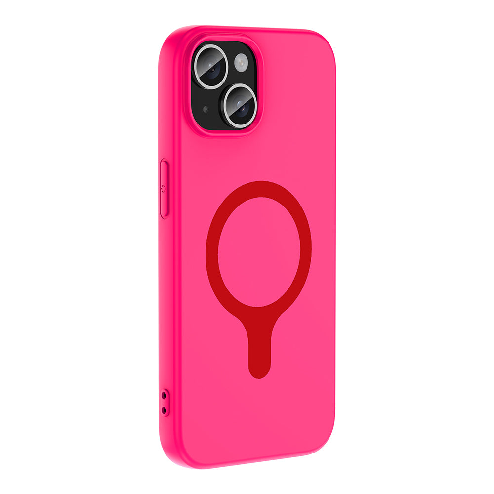 iPhone 15 Kılıf M-Safe Şarj Özellikli MNC Aris Silikon Kapak - Koyu Pembe