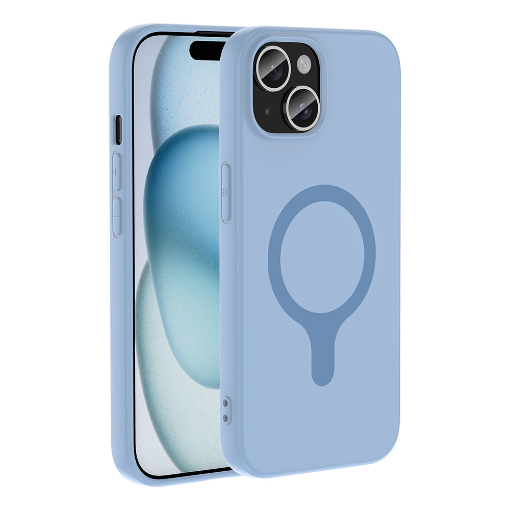 iPhone 15 Kılıf M-Safe Şarj Özellikli MNC Aris Silikon Kapak - Baby Blue
