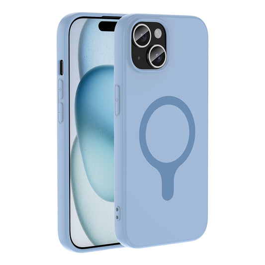 iPhone 15 Kılıf M-Safe Şarj Özellikli MNC Aris Silikon Kapak - Baby Blue