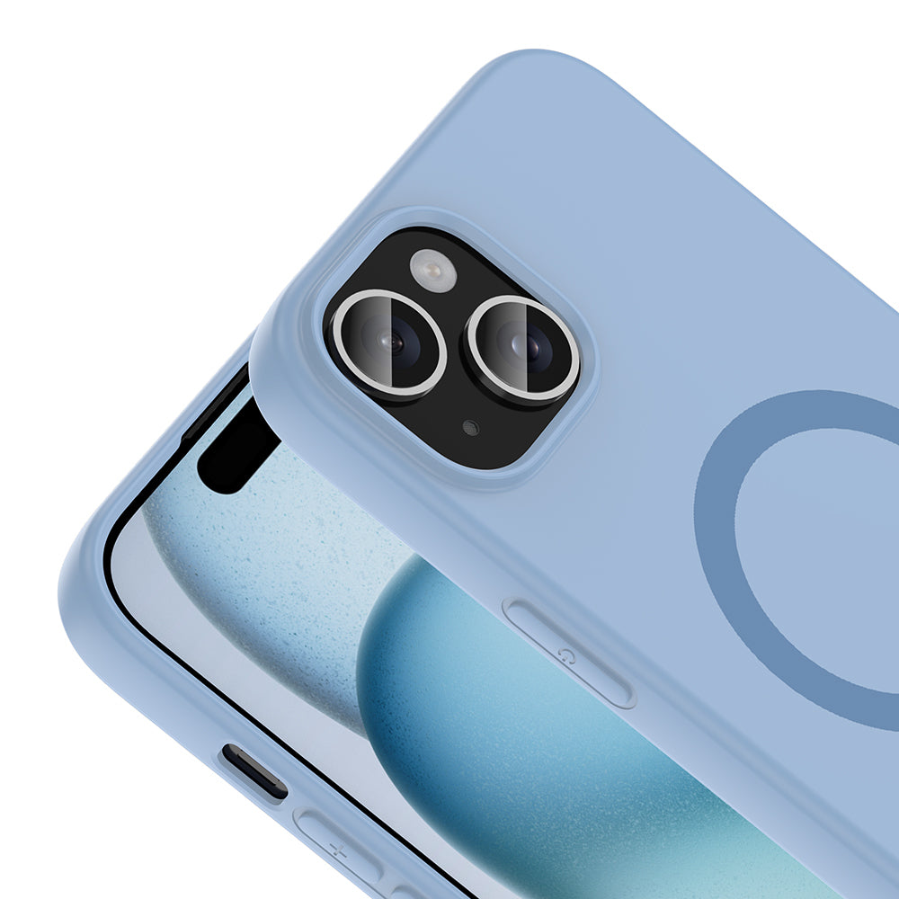 iPhone 15 Kılıf M-Safe Şarj Özellikli MNC Aris Silikon Kapak - Baby Blue